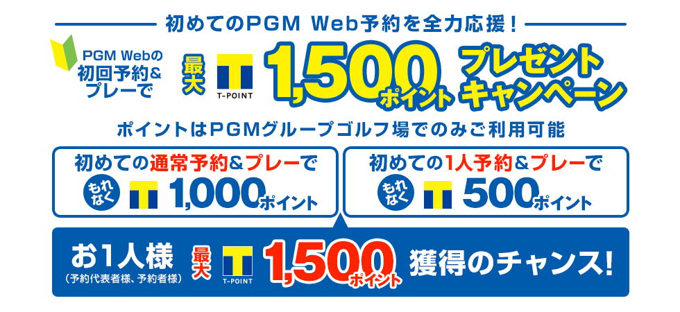 初めてのPGM Web予約を全力応援！最大1,500ポイントプレゼントキャンペーン